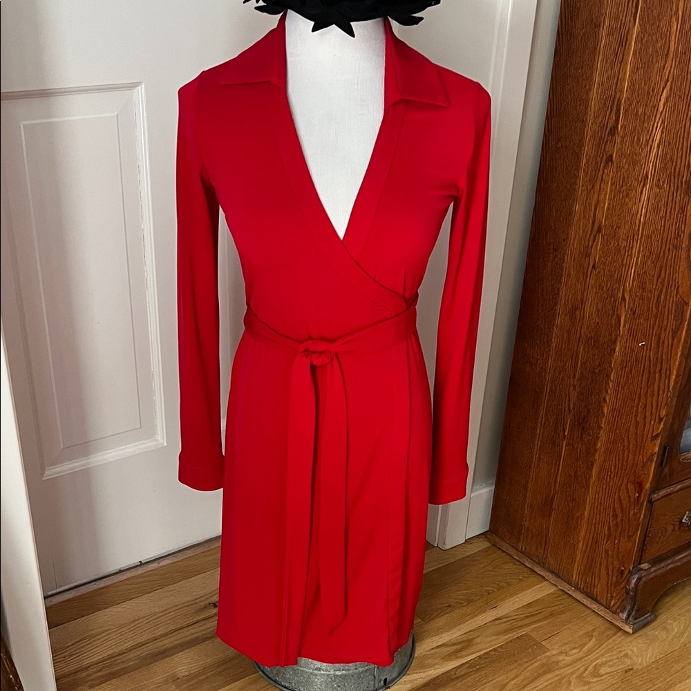 Calvin Klein Red Long Sleeve Wrap Dress